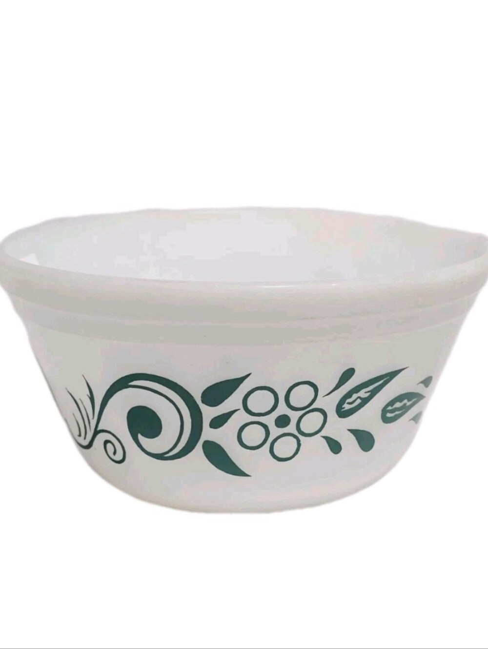 Vintage Federal Milk Glass Pyrex Bowl White Teal Blue Swirl Flower 6inch oven